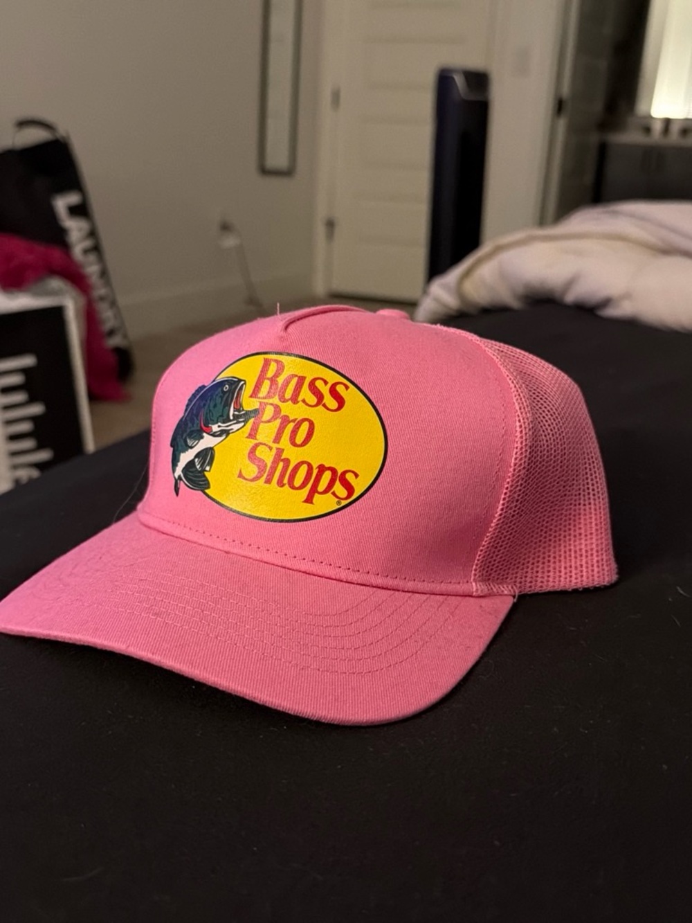 Bass Pro Shops Pink Mesh Trucker Hat with Yellow Logo